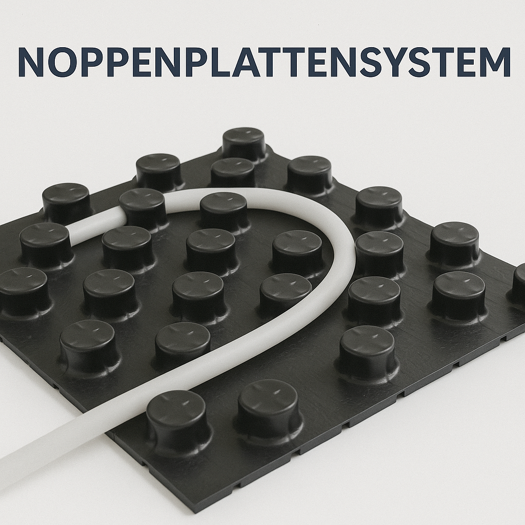 Noppenplattensystem - Effiziente Verlegung der Heizrohre auf Noppenplattensystem für optimale Stabilität und Wärmedammung.