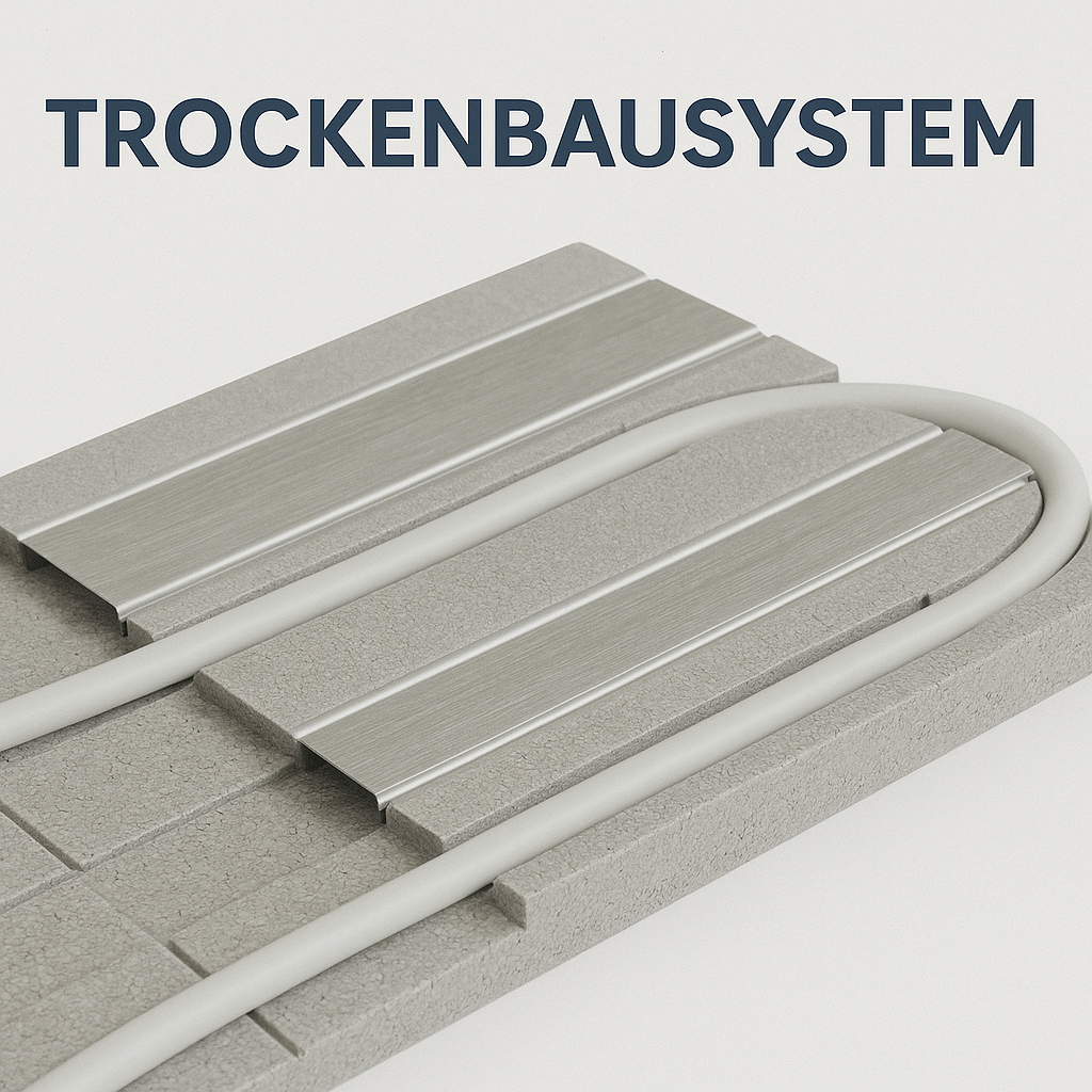 Trockenbausystem- Fußbodenheizung auf Trockenbauplatten für schnelle und saubere Montage.